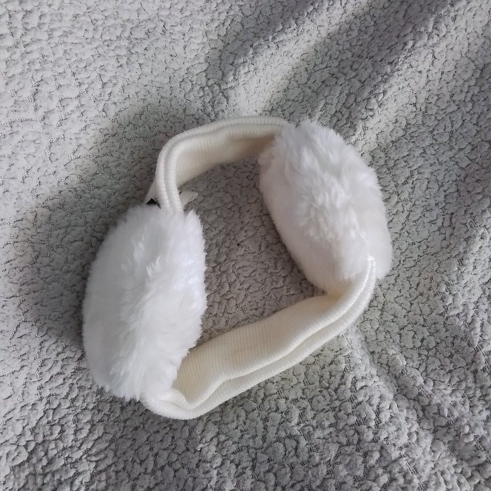 White furry earmuff headband